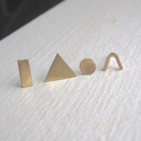 Mismatched small brass or Sterling silver stud earrings, geometric studs, - pier...