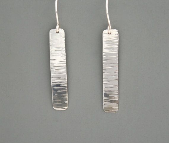 Simple sterling silver hammered bar texture earrings, Rachel Wilder Handmade Jew...