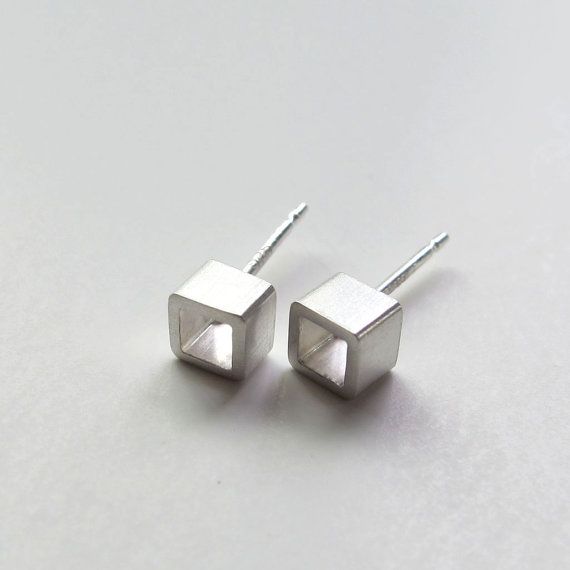 Tiny Open Square Studs. Modern Sterling Silver Earrings by WROXdesign