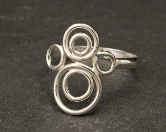 Handmade Sterling Silver Ring -Silver Circles Ring- Circle Ring Band- Modern Sil...
