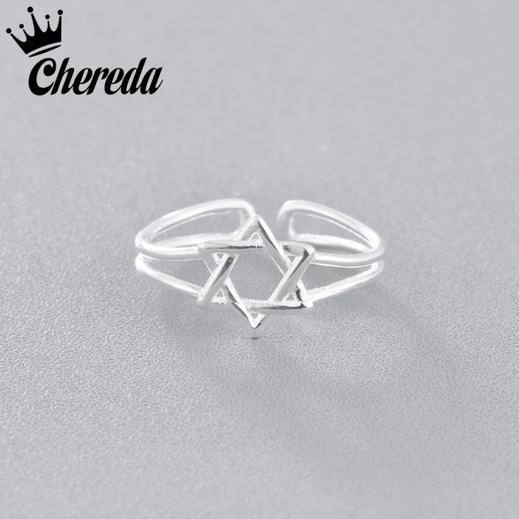 Hollow Star Opening Rings For Women Double Engagement Ring Hexagon Jewelry For W...