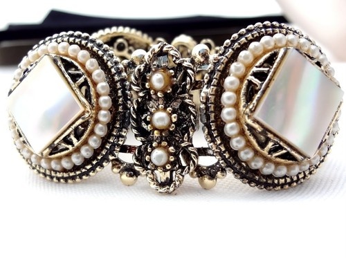 Carved Mother of Pearl Victorian Revival Silver Tone Vintage MOP Bracelet | eBay