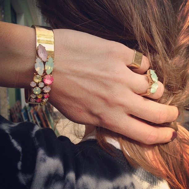 Sabrina Dehoff for spring mood, hollywoodish holidays clasp bracelet and rings