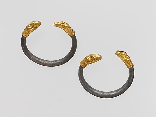 Silver bracelet with gold calf's head finial   Period: Classical Date: late ...