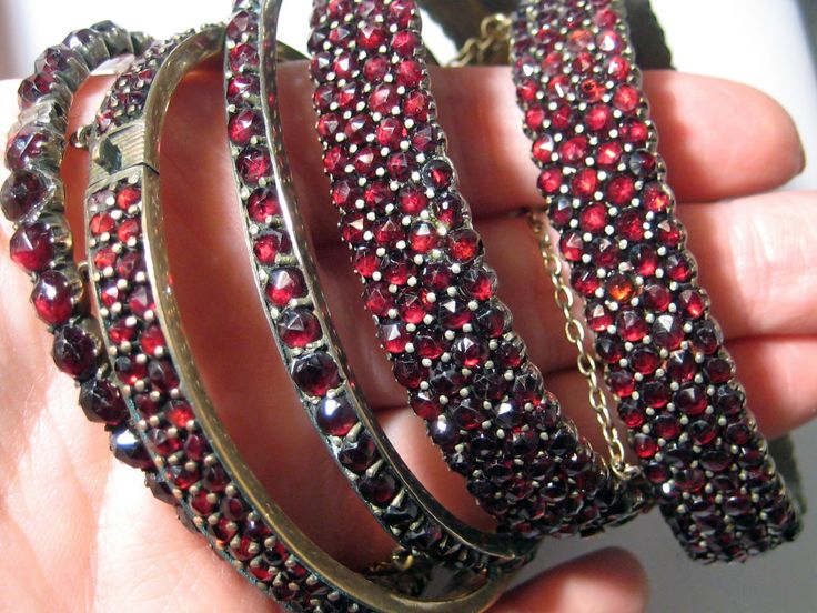 Stack of antique garnet bangles at The Antique Guild in Old Town Alexandria, Vir...