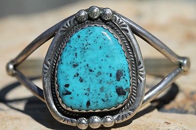 Vintage Southwestern Tribal Sterling Silver Turquoise Cuff Bracelet | eBay