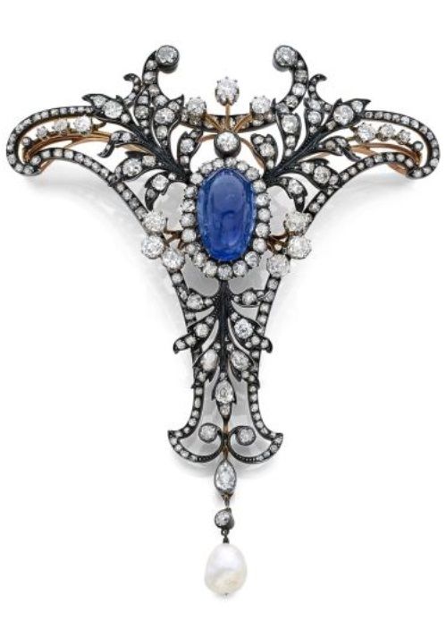 A Belle Epoque silver, gold, sapphire, diamond and natural pearl brooch, circa 1...