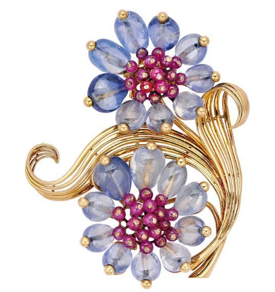 A Sapphire, Ruby and Gold Brooch, Chaumet, circa 1950