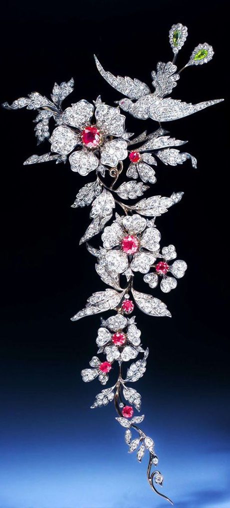 An important 19th century ruby and diamond branch brooch, designed as an articul...