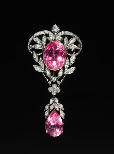 Brooch with pink tourmalines, made in the United States, c.1890-1910