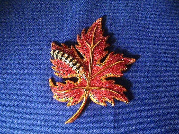 Joan Rivers Pin Brooch Caterpillar Red Leaf Green Enamel Rhinestones | eBay