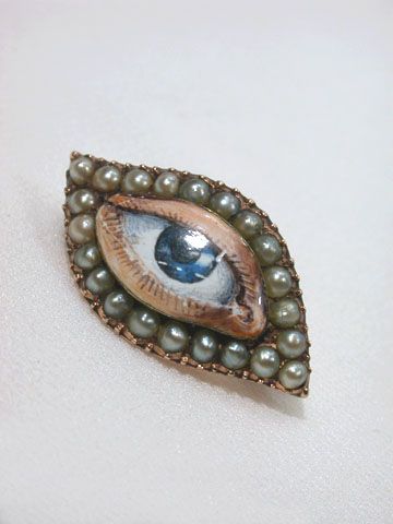 Miniature eye portrait brooch- circa 1800... Enamel and pearls