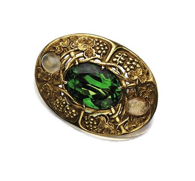 Peridot And Opal Brooch Mounted In Gold, Signed Tiffany & Co.,   c. 1910   -   S...