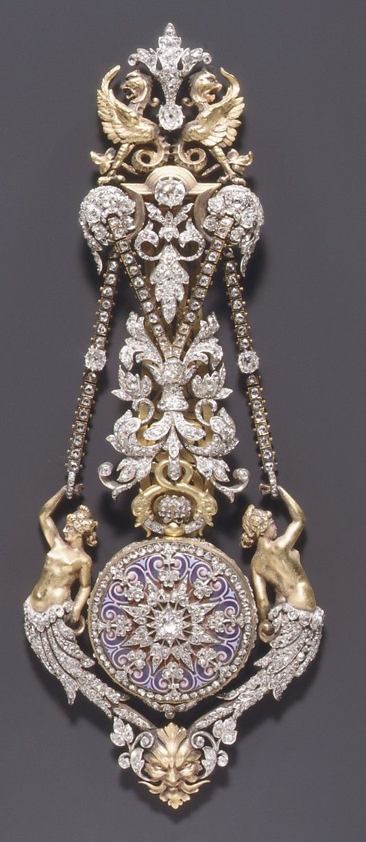 Watch & Chatelaine by Hippolyte Téterger, French (Paris), ca. 1870-78. Gold, pl...