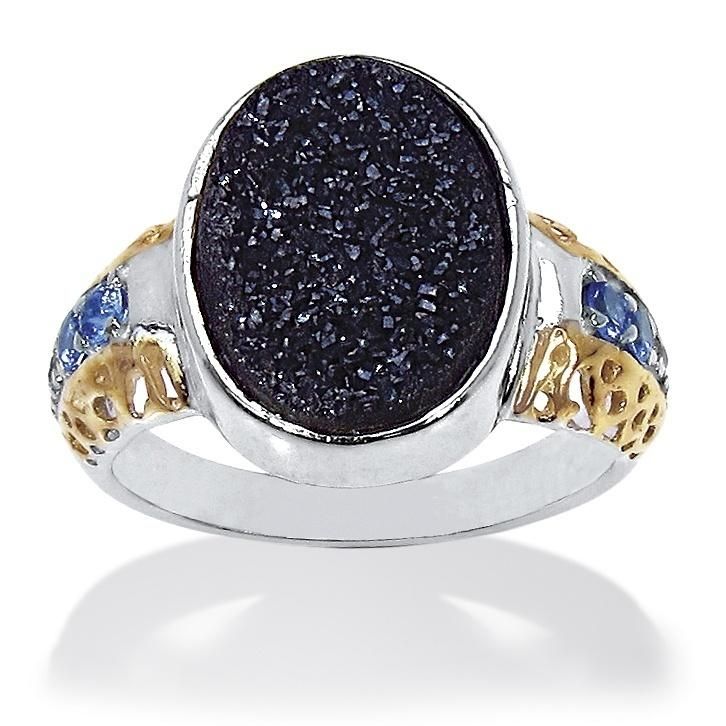 1/4 TCW Genuine Black Druzy Quartz Ring: Women's Fashion Jewelry