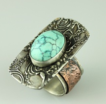 Copper and silver ring with turquoise
