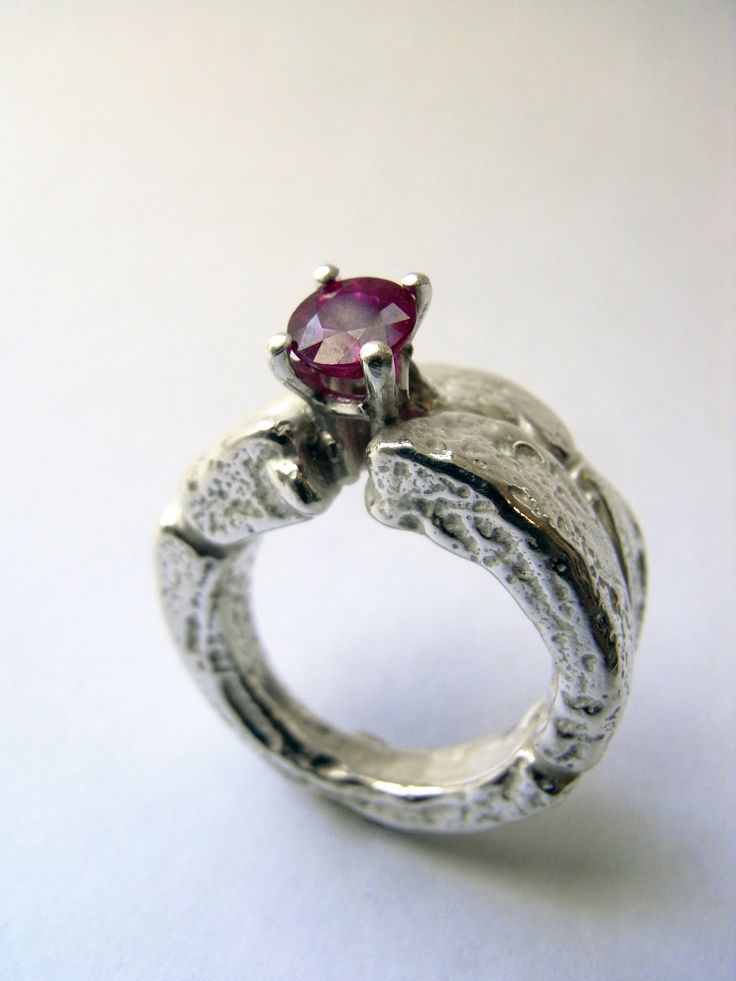 Freeform silver ring with ruby. Kelvin J. Birk