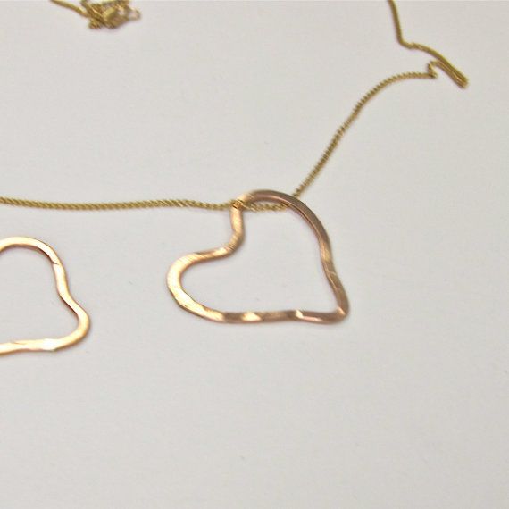 Gold Heart Necklace, Organic Heart Necklace, 14K Gold Filled, Chain, Hammered He...