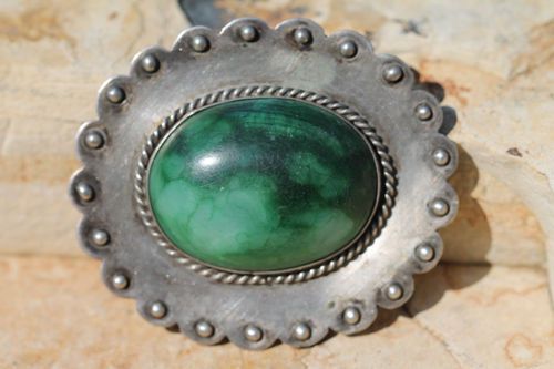 Large Vintage 1930's Mexican 925 Sterling Silver Green Calcite Pin Brooch | ...