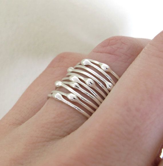 Silver Rain Stacking Ring Set  by esdesigns
