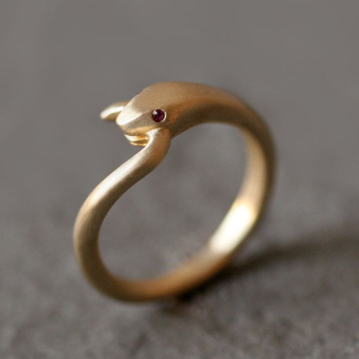 Snake Tail Ring in Brass with Gemstone Eyes by MichelleChangJewelry on Etsy www....