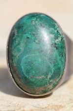 VINTAGE OVER SIZED STERLING SILVER & GREEN CHRYSOCOLLA ADJUSTABLE RING ISRAEL