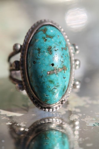 Vintage Navajo Wrought Sterling Silver Untreated Turquoise Raindrop Ring | eBay