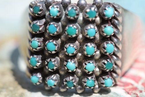Vintage Signed Southwestern Zuni Style Sterling Silver Turquoise Snake Eye Ring ...