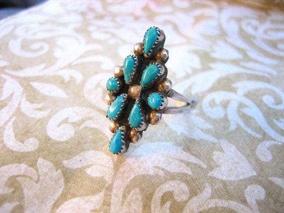 Vintage Sterling Silver Petit Point Turquoise by charmingellie, $46.00
