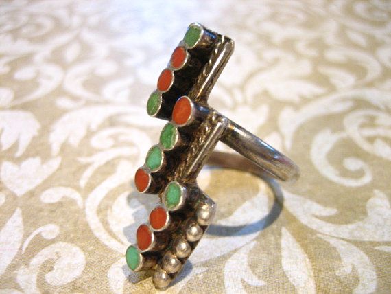 Vintage Sterling Silver Turquoise and Coral Ring by charmingellie, $43.00
