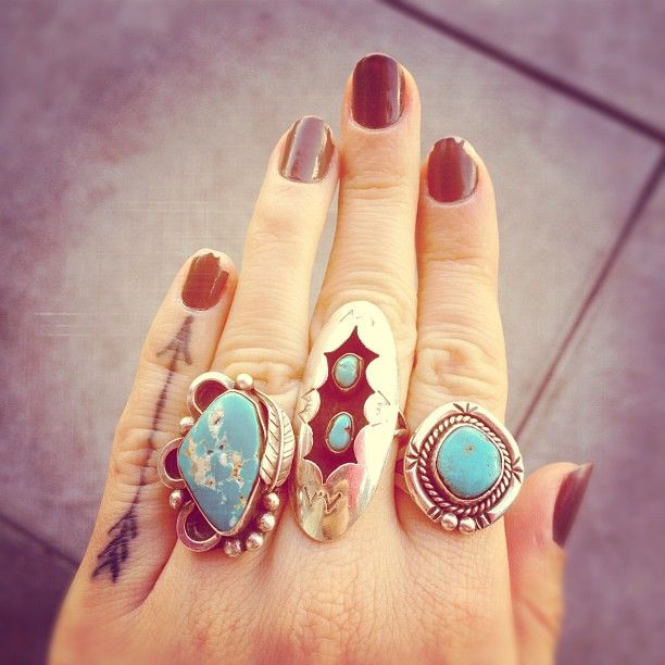 silver turquoise boho rings