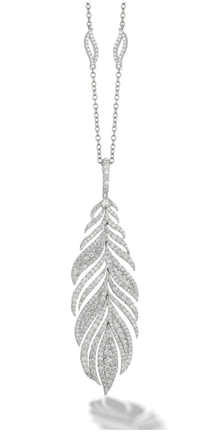 The Peacock feather necklace from Sutra, with 8 carats of diamonds in the feathe...