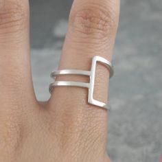 Geometric Silver Square Wire Ring