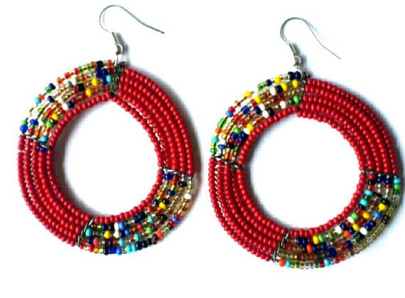 Beaded hoop earrings, masai earrings, handcrafted earrings, drop bead earrings  ...