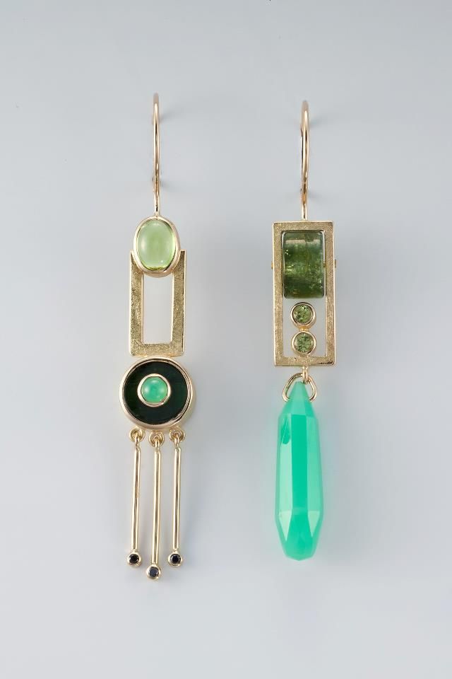 Janis Kerman Design   - earrings -   18KT, PERIDOT, TOURMALINE, CRYPSOPRASE, BLA...
