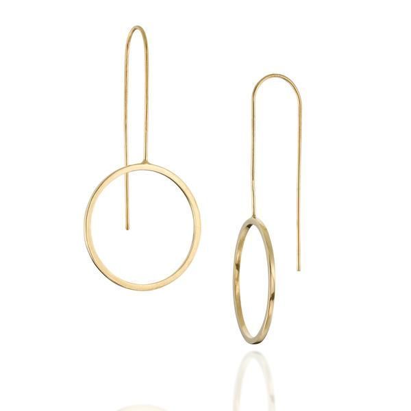 Minimalist Long Gold Circle Earrings, by BAARA Jewelry