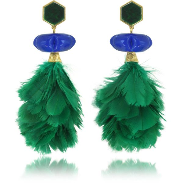 Earrings : Tory Burch Earrings Tropical Creature Emerald Green Feather ...
