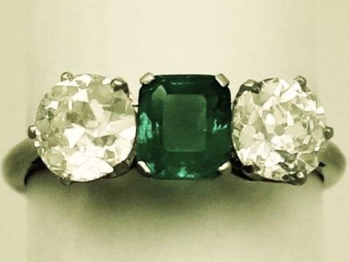 1.95ct diamond and 0.95ct emerald ring - 1900