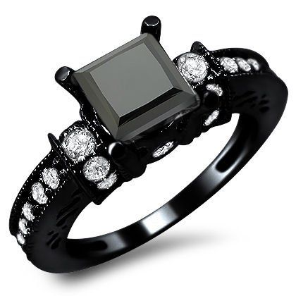 14k Black Gold Princess Diamond Engagement Ring
