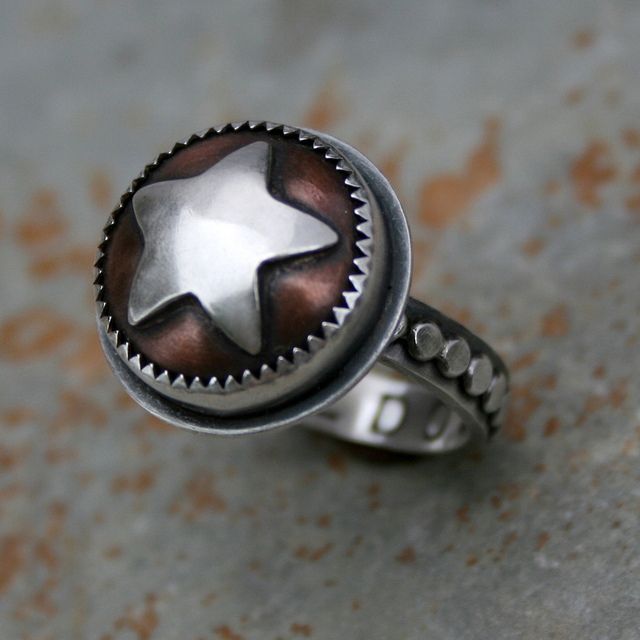 Independence Day, Sterling silver and copper ring by Kira Ferrer
