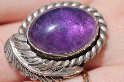 Vintage Southwestern Tribal Sterling Silver Natural Grape Purple Amethyst Ring |...