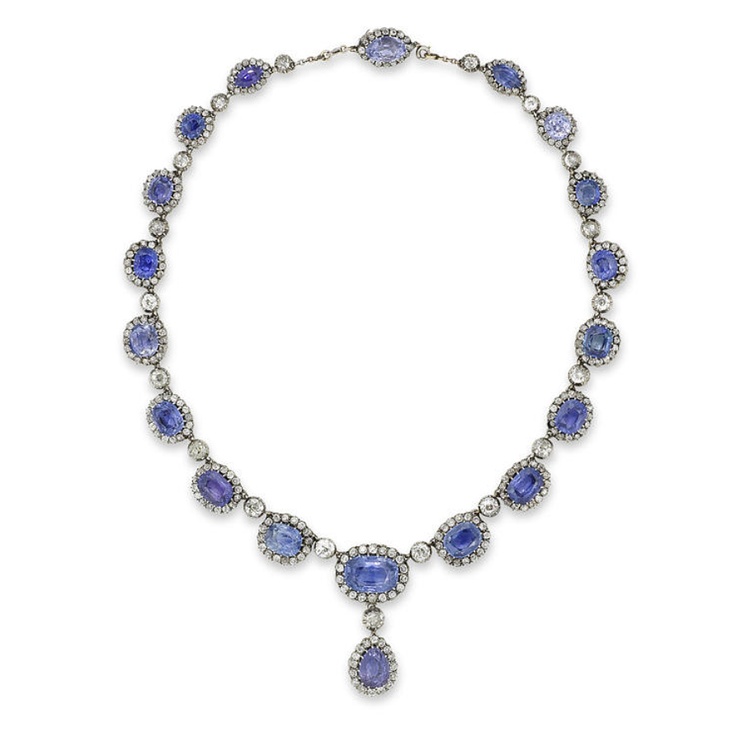 Sapphire and diamond necklace.