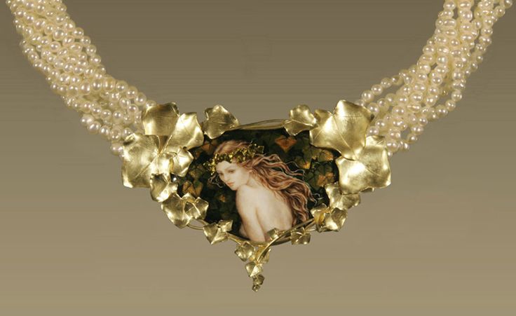 Pearl, enamel and gold necklace, by Larissa Podgoretz.