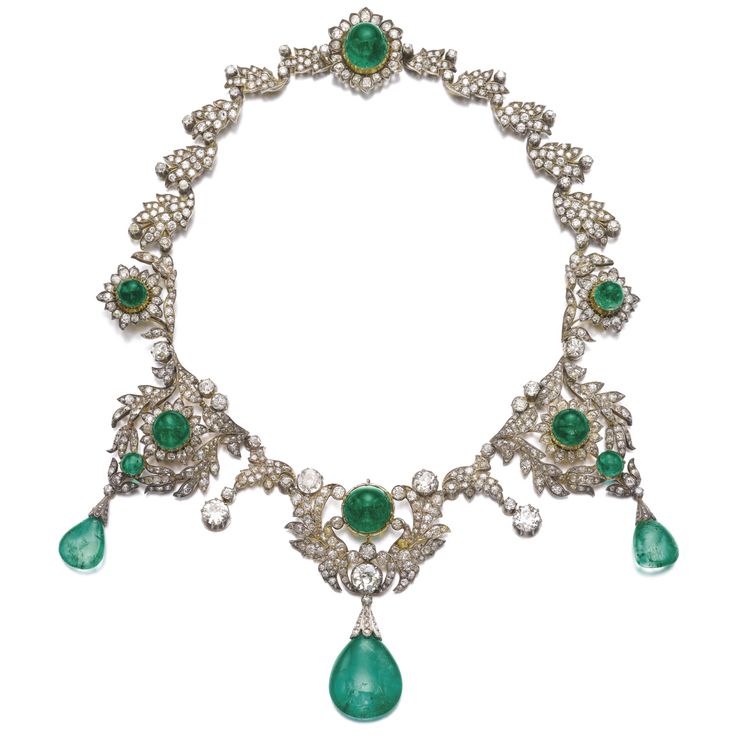 FROM A EUROPEAN NOBLE FAMILY: Emerald and diamond necklace, late 19th century. O...
