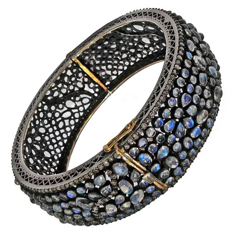 Lauren Harper Moonstone Topaz Silver Gold Bubble Cuff Bracelet | 1stdibs.com