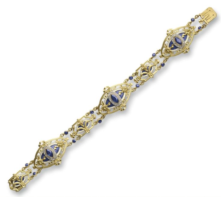 Sapphire, diamond, enamel and gold bracelet.