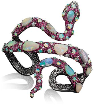 Wendy Ruby and Opal Snake Cuff  This one of a kind Wendy Yue pave ruby snake cuf...