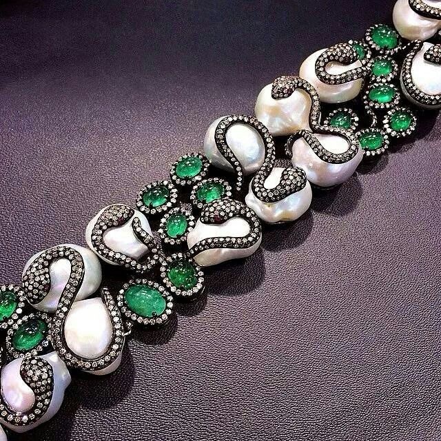 repost from @parvay_official One of a kind bracelet with baroque pearl, emerald ...