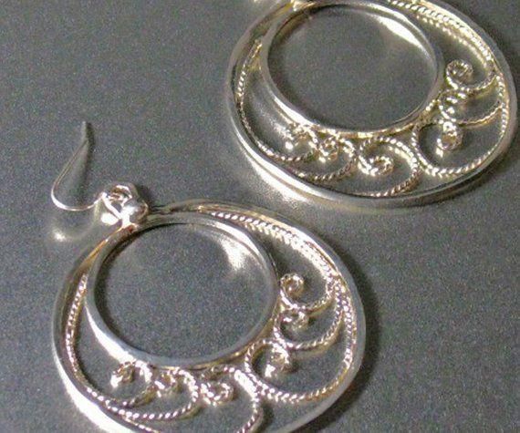 Sterling silver filigree earrings dangle statement gift | Etsy #sterlingsilverea...