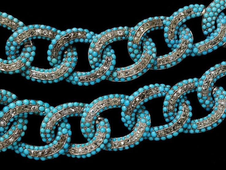 A Pave' Turquoise, gold & diamond necklace, ca. 1850-1860, Victoria and Albe...